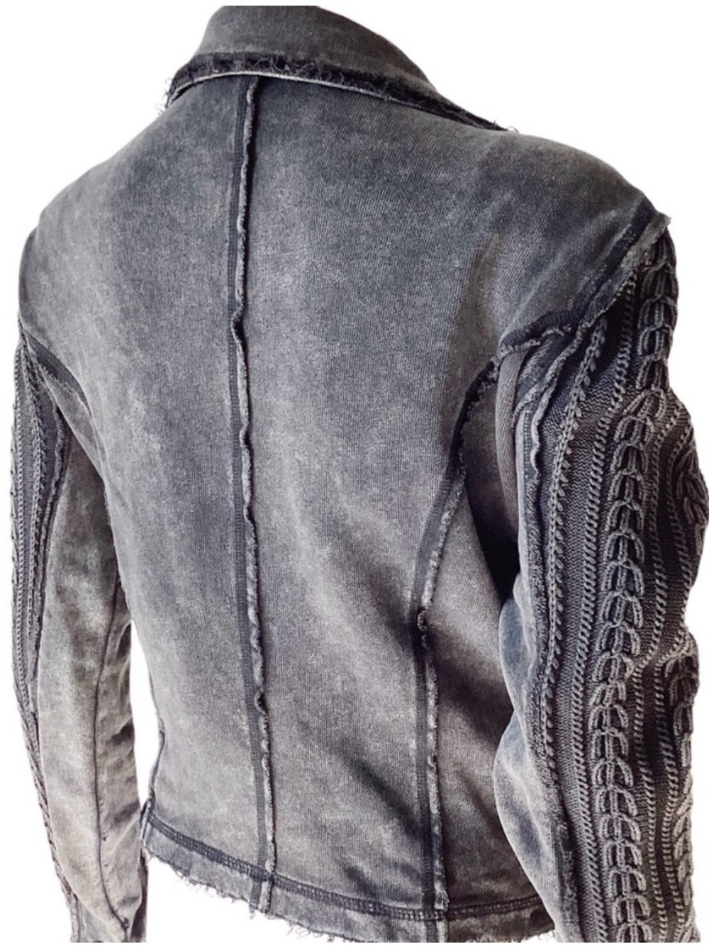 Free People Distressed Moto Cotton Jacket/Sweater - Picture 14 of 15
